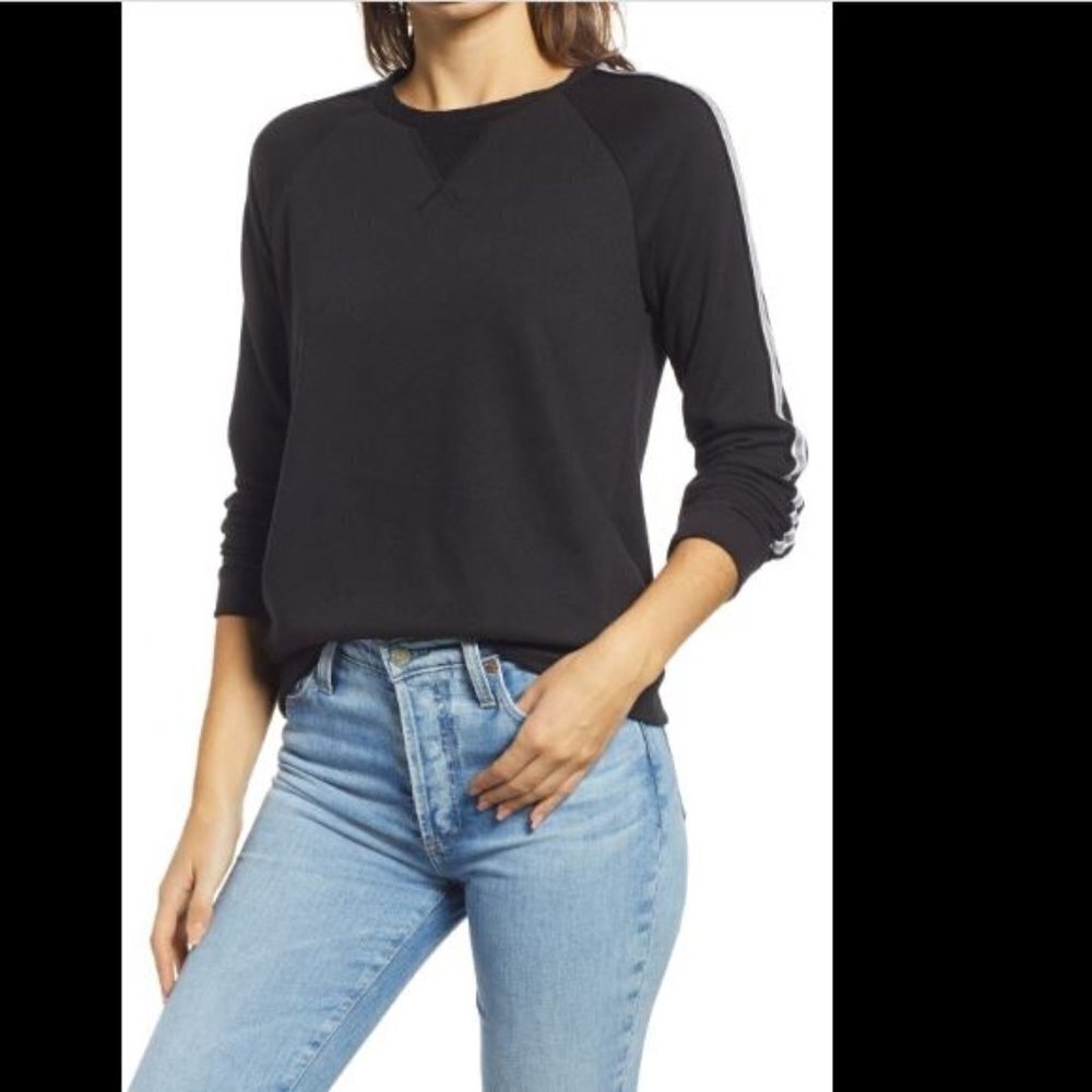 New Everleigh Dorito Taping Stripe Trim Sweatshirt Size XS Women Black White